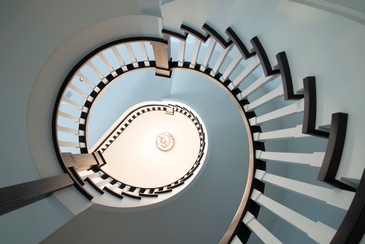Top view of Modern Spiral Staircase designed by Oakville Architect - John Willmott Architect, Inc.