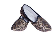 Brocade Fabric Black Print Simple Mojari
