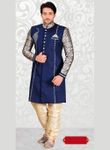 Stylish Blue Jute Indo Western Sherwani