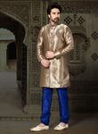 Brown Color Adolescent Ghicha Silk Indo Western Sherwani