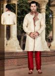 Cream Color Ravishing Jacquard Indo Western Sherwani