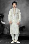 White Color High Neck Kurta Payjama