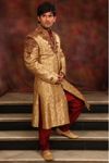 Stylish V Neck Gold Sherwani BL2004