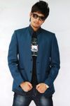 Sporty Blue Stand Collar Linen Blazer BL5014