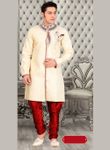 Attractive Look Mens Chinese Collar Cream Royal Sherwani