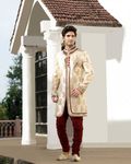 Mens Enamouringband Collar Cream Color Royal Sherwani