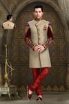 Smart Looking Mens Chinese Collar Brown Royal Sherwani
