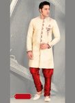 Impressive Look Mens Cream Color Royal Sherwani