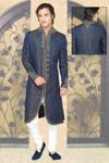 V Neck Designer Royal Blue Color Royal Sherwani