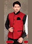 Red Color Dupioni Raw Silk Nehru Jacket
