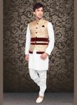 Classical Trendy Beige Color Brocade Nehru Jacket