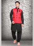 Unique Collection Red Color Linen Nehru Jacket