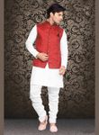 Kalamkari Red Color Linen Nehru Jacket