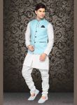 Flattering Your Look Blue Color Linen Nehru Jacket