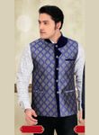 Antique Look Blue Color Brocade Nehru Jacket