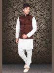 Distinguish Mens Brown Color Satin Nehru Jacket