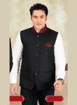 Carnelian Black Color Jute Nehru Jacket