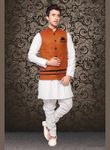 Marvelous Look Orange Color Linen Nehru Jacket