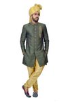 Deepjunglegreen Zaribrocadesilk Indowestern Sherwani
