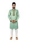 Aquamarine Brocadesilk Wedding Kurta Pajama