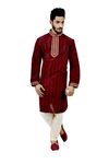 Maroon Artsilk Wedding Kurta Pajamaa