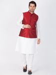 White Kurta Pajama With Maroon Jacket