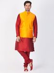Maroon Kurta Pajama With Saffron Jacket