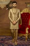 Prince Look Golden Jaqurd Silk Indo Western Sherwani