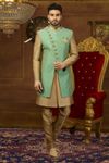 Sea Green Gold 3 Piece Indo Western Sherwani