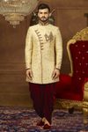 Alluring Cream And Maroon Silk Indo Western Sherwani