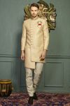 Imported Jaqurd Asymmetrical Beige Indo Western Sherwani