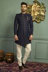 Asymmetrical Blue Indo Western Sherwani
