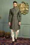 Magnificent Black Imported Jaqurd Indo Western Sherwani