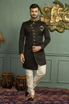 Jaqurd Asymmetrical Black Elegant Look Indo Western Sherwani