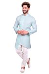 Cyan Asymmetrical Cotton Indo Western Sherwani