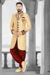 Apple Cut Gold Maroon Embroidered Sherwani