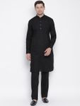 Black And Black Silk Kurta With Pajama