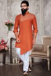 Asymmetrical Orange Cotton Indo Western Sherwani