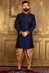 Ideal Navy Blue Silk Indo Western Sherwani