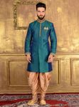 Subtale Rama Green Indo Western Sherwani With Afghani