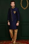 Studio Designer Piece Navy Blue Silk Indo Western Sherwani