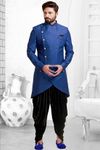 Azure Royal Blue And Black Silk Indo Western Sherwani