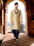 Classy Cream Gold Navy Sherwani