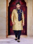 Enchanting Gold Blue Stylish Sherwani