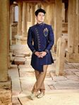 Elegant Navy Blue Indo Western Sherwani For Wedding