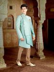 Sombre Seafoam Green Silk Indo Western Sherwani