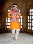 Marvelous Golden Kurta Set With Designer Nehru Jacket