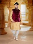 Alluring Velvet Nehru Jacket With Golden Kurta