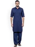 Blue Cotton Pathani Set For Men