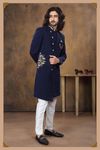 Royal Blue Imported Fabric Indo Western With Handwork